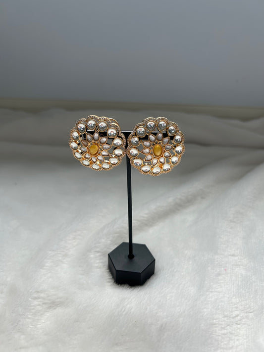 Yellow Uncut Kundan Studs