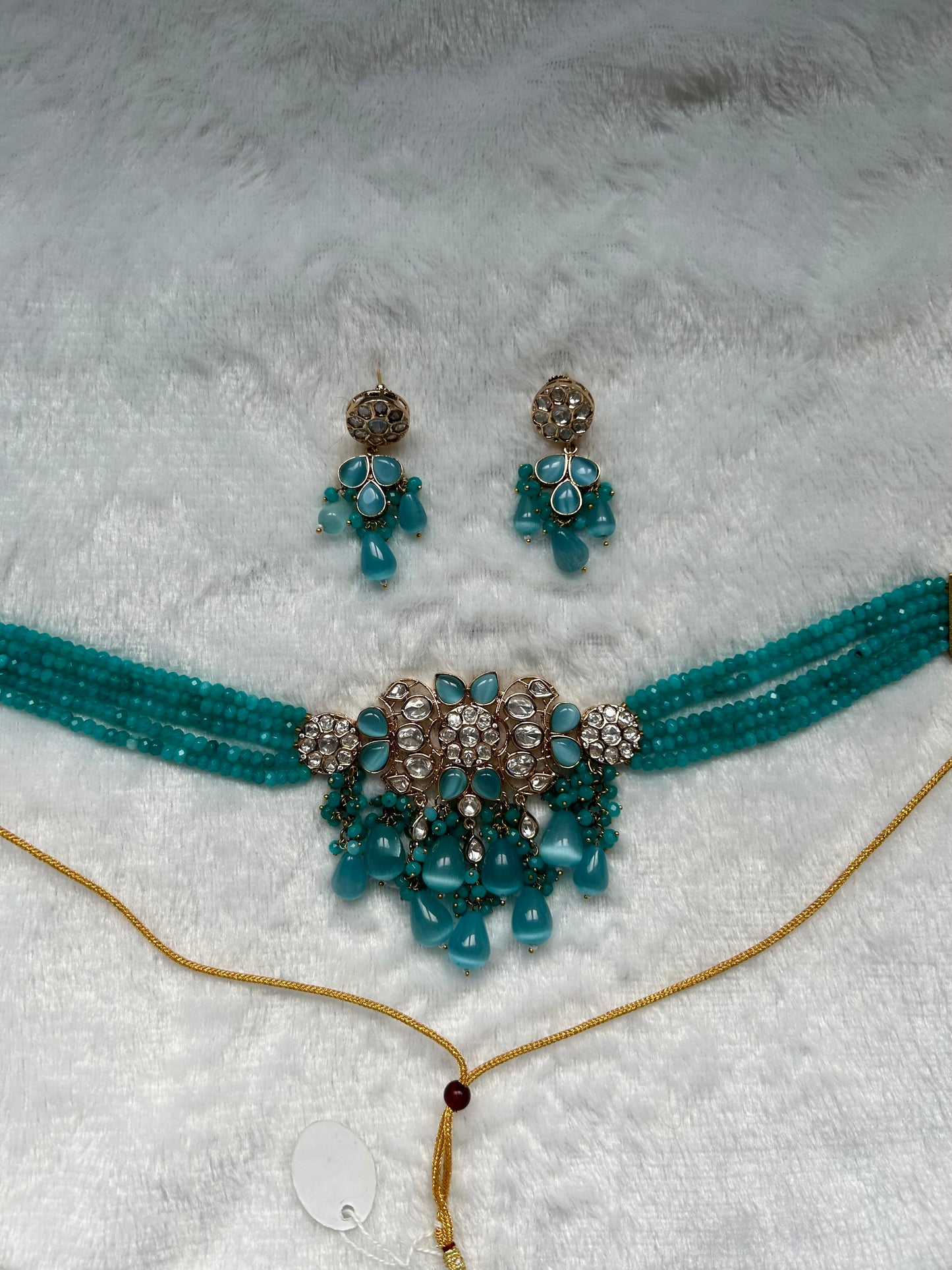 LUXE Teal Blue Choker Beaded Set