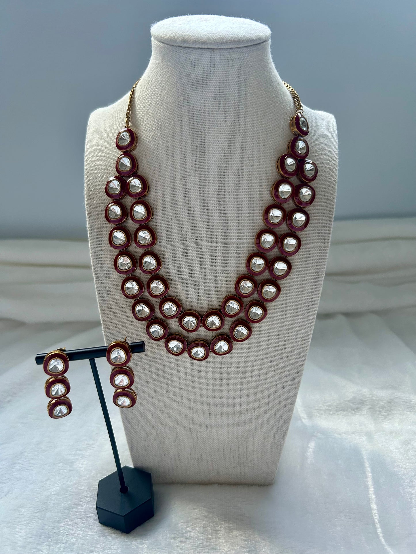 Uncut Kundan Red Layered Set