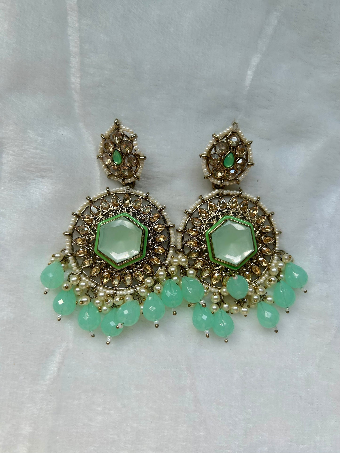 Mint Blue Kundan Earrings