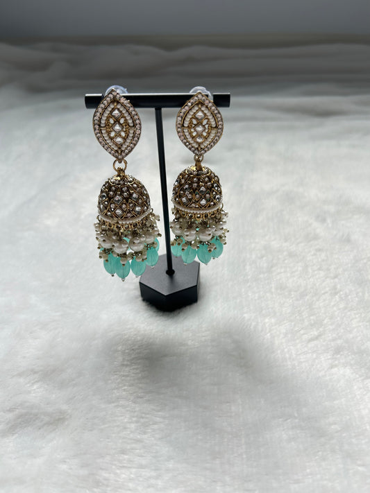 Ferozi Blue Polki Jhumki Earrings