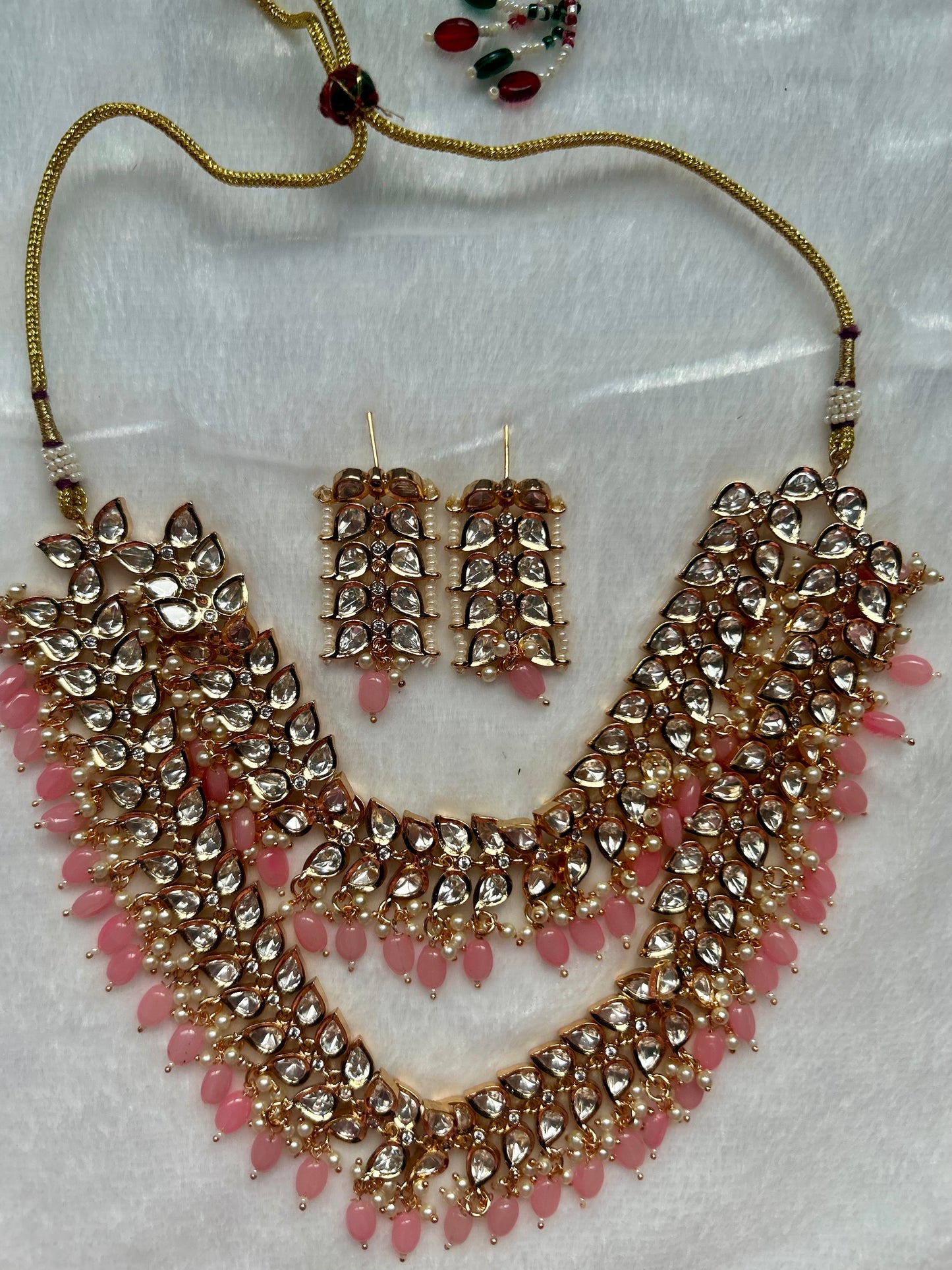 Pink Tyaani Kundan Double Layer Necklace Set