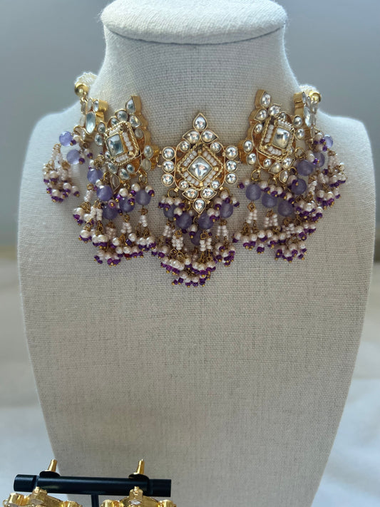 Purple Pachi Kundan Choker Set
