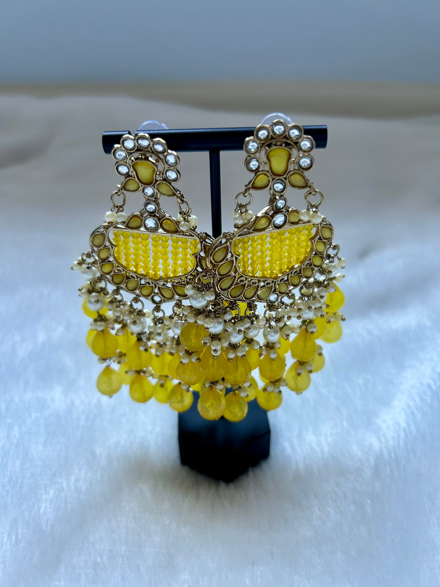 Yellow Kundan Beaded Earrings