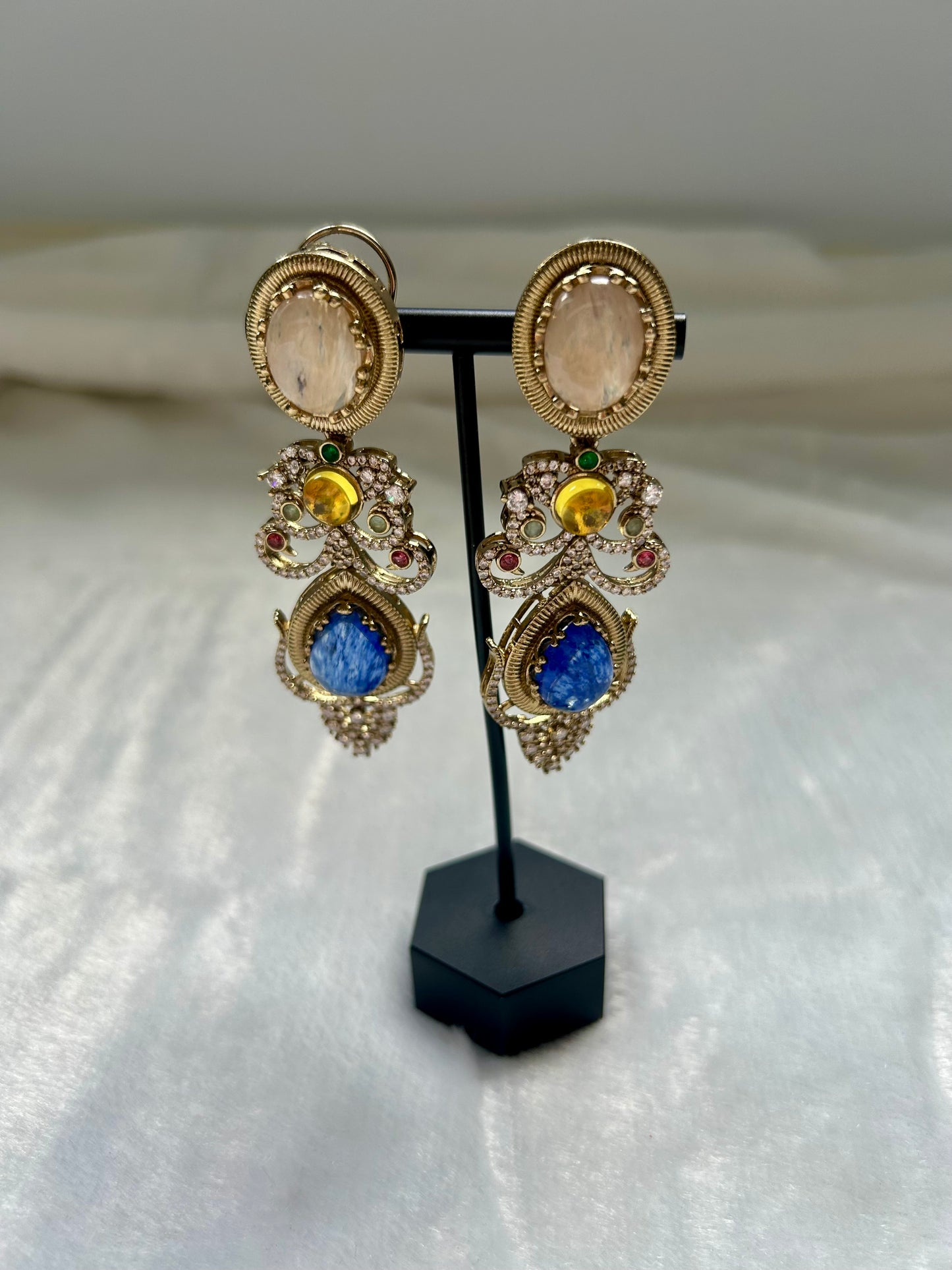 LUXE Blue & Light Tan Marble Doublet Earrings