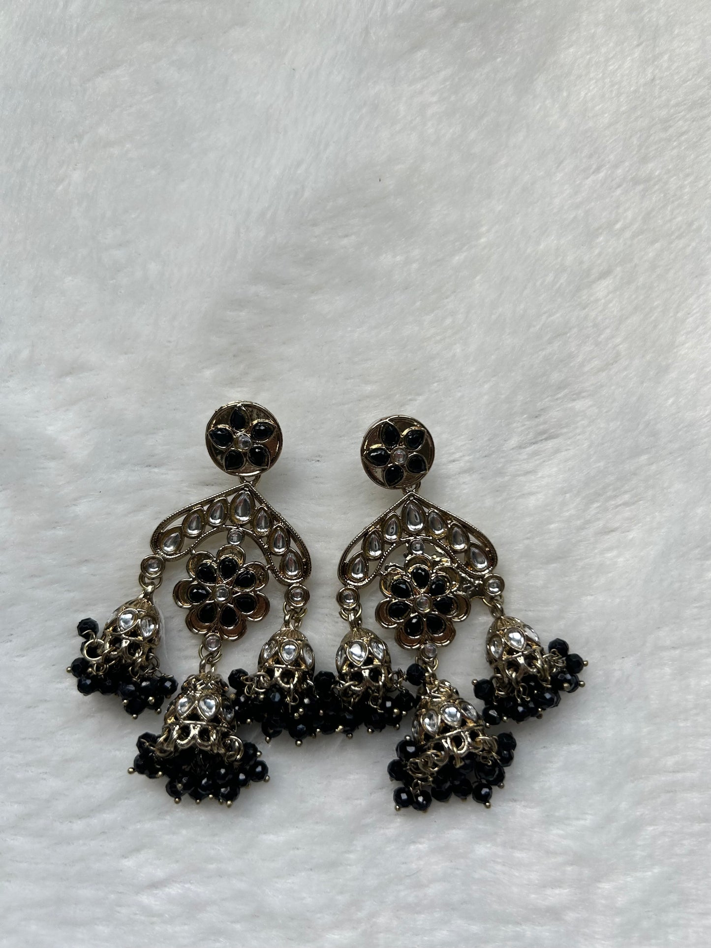 Black Kundan Drop Jhumki Earrings