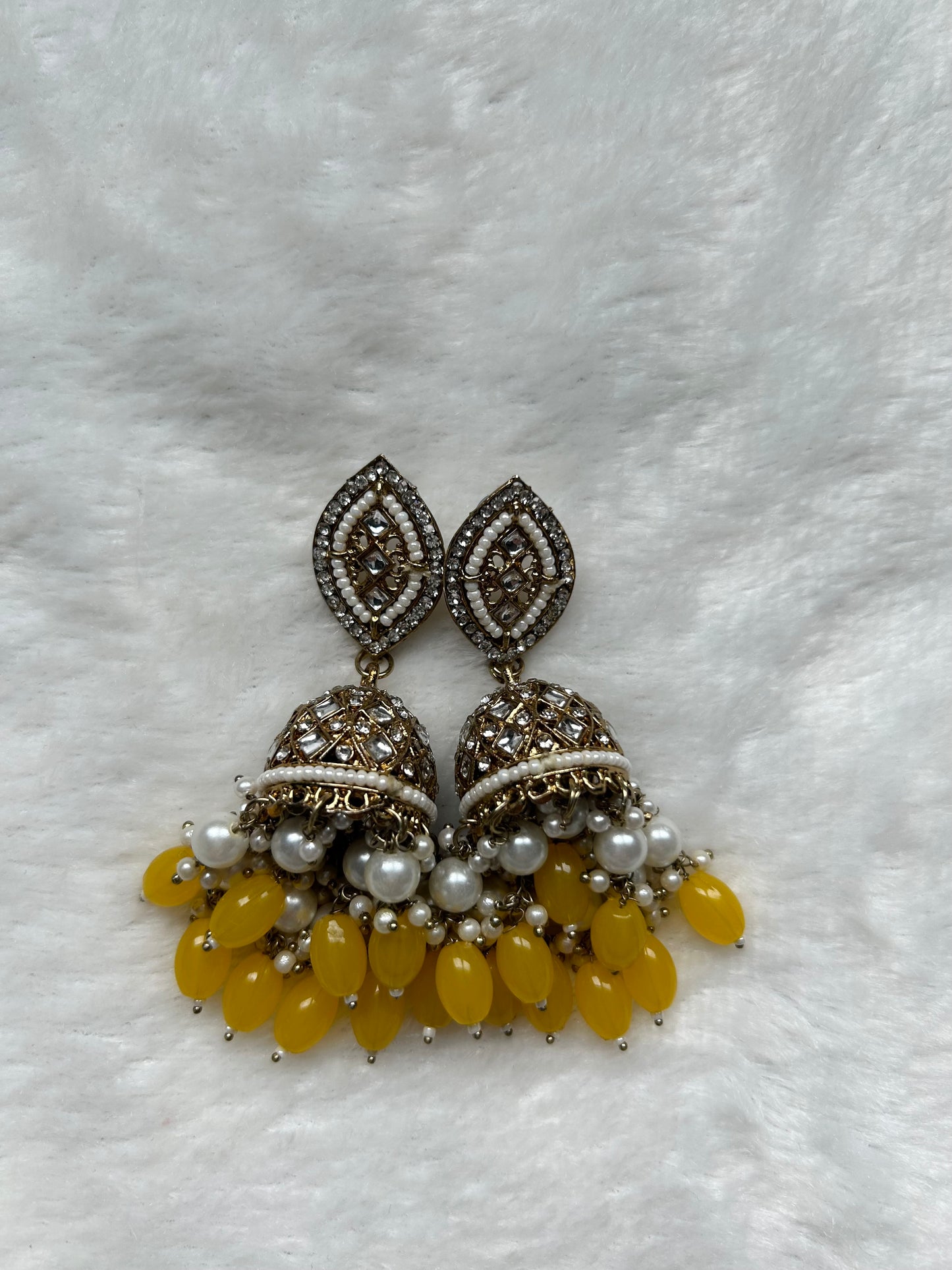 Yellow Polki Jhumki Earrings