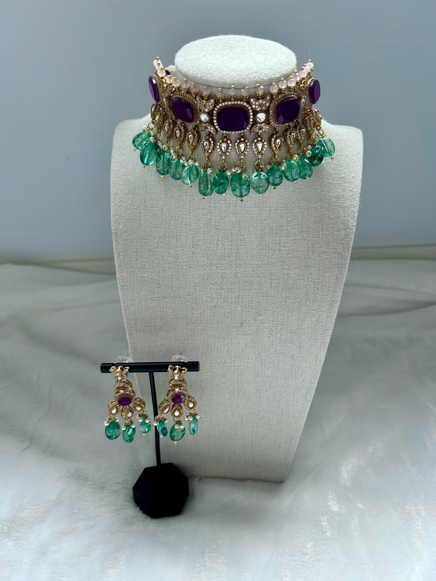 Teal & Purple Doublet Choker Set