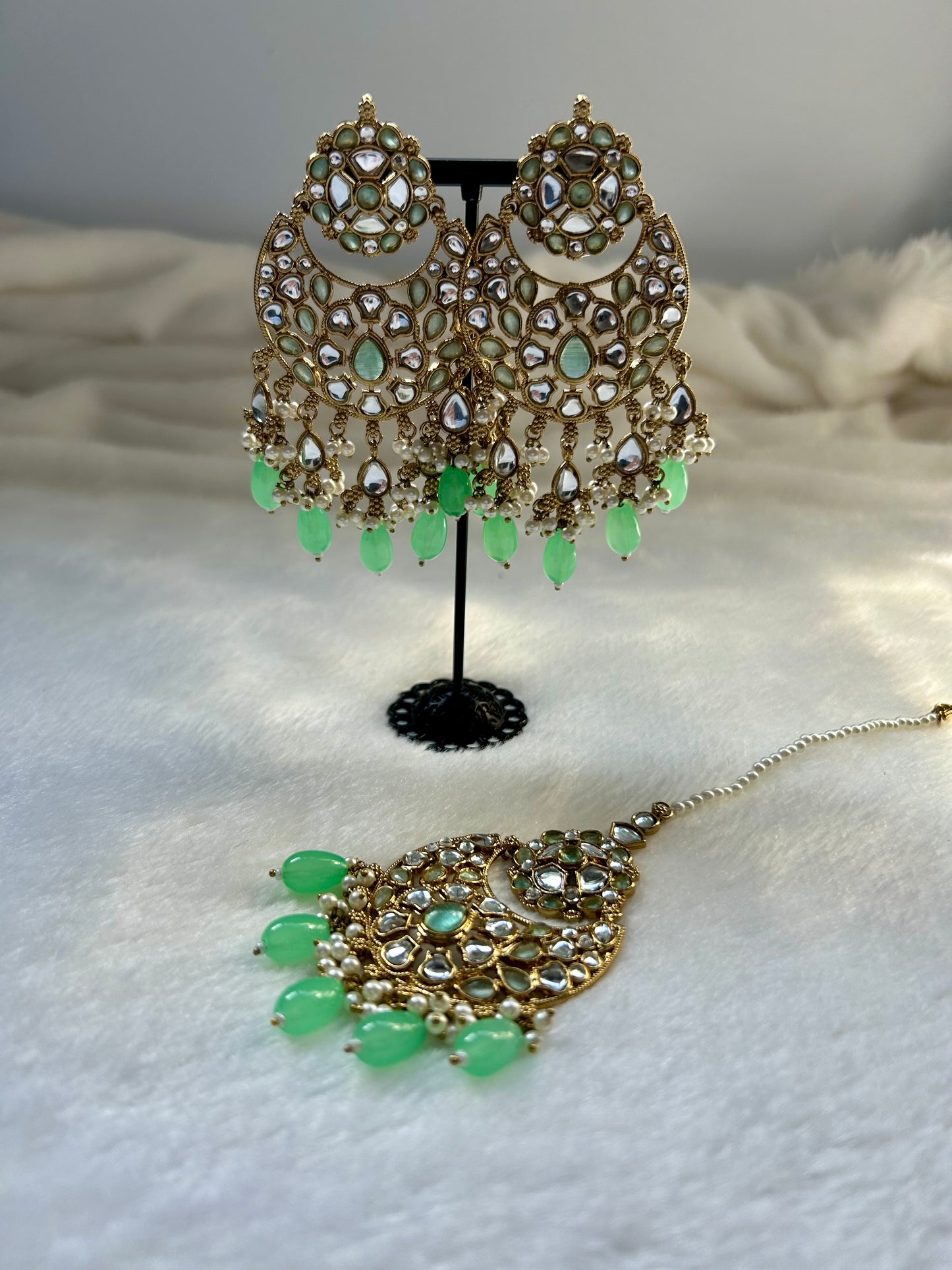 Mint Kundan Tikka Set