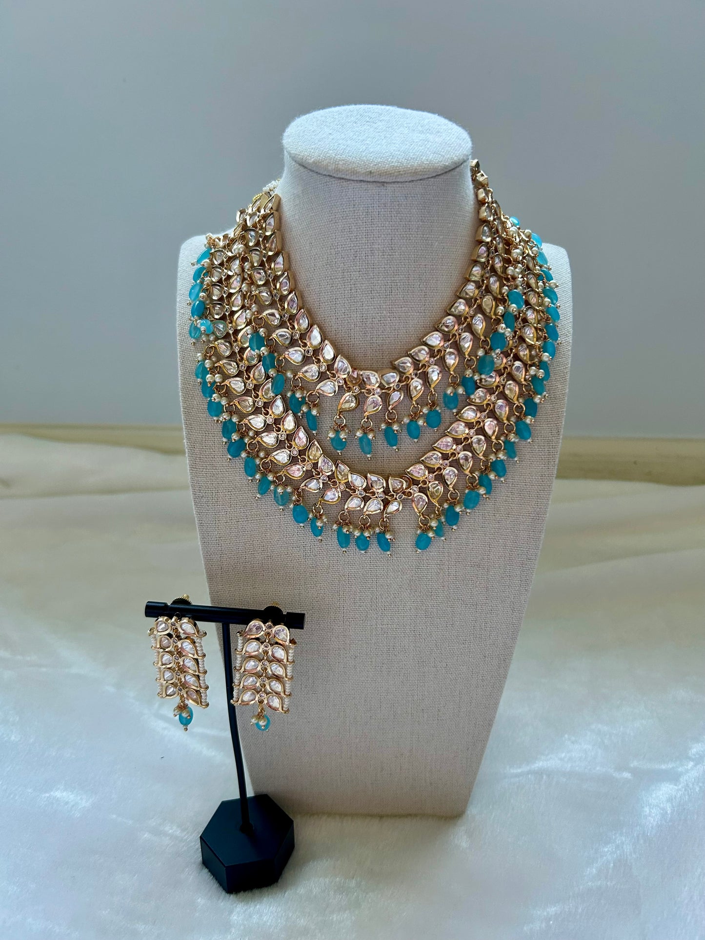 Ferozi Blue Tyaani Kundan Double Layer Necklace Set