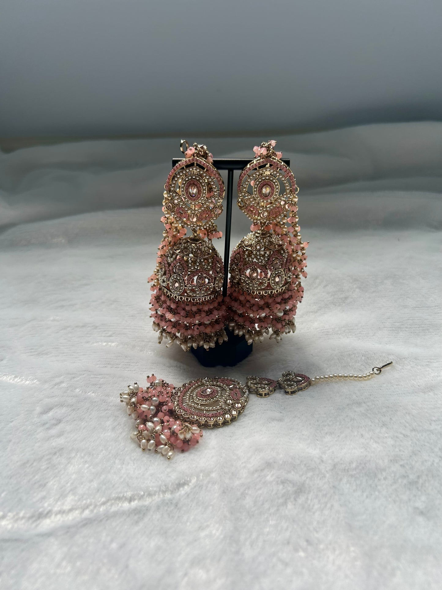 Pink Polki Sahara Jhumki Tikka Set