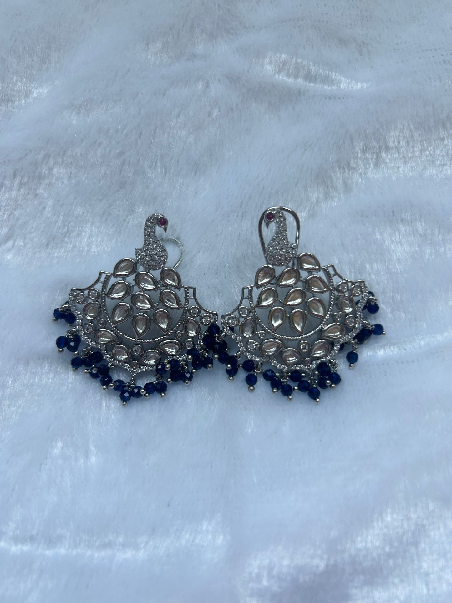 Dark Blue & Silver Uncut Kundan & AD Studs