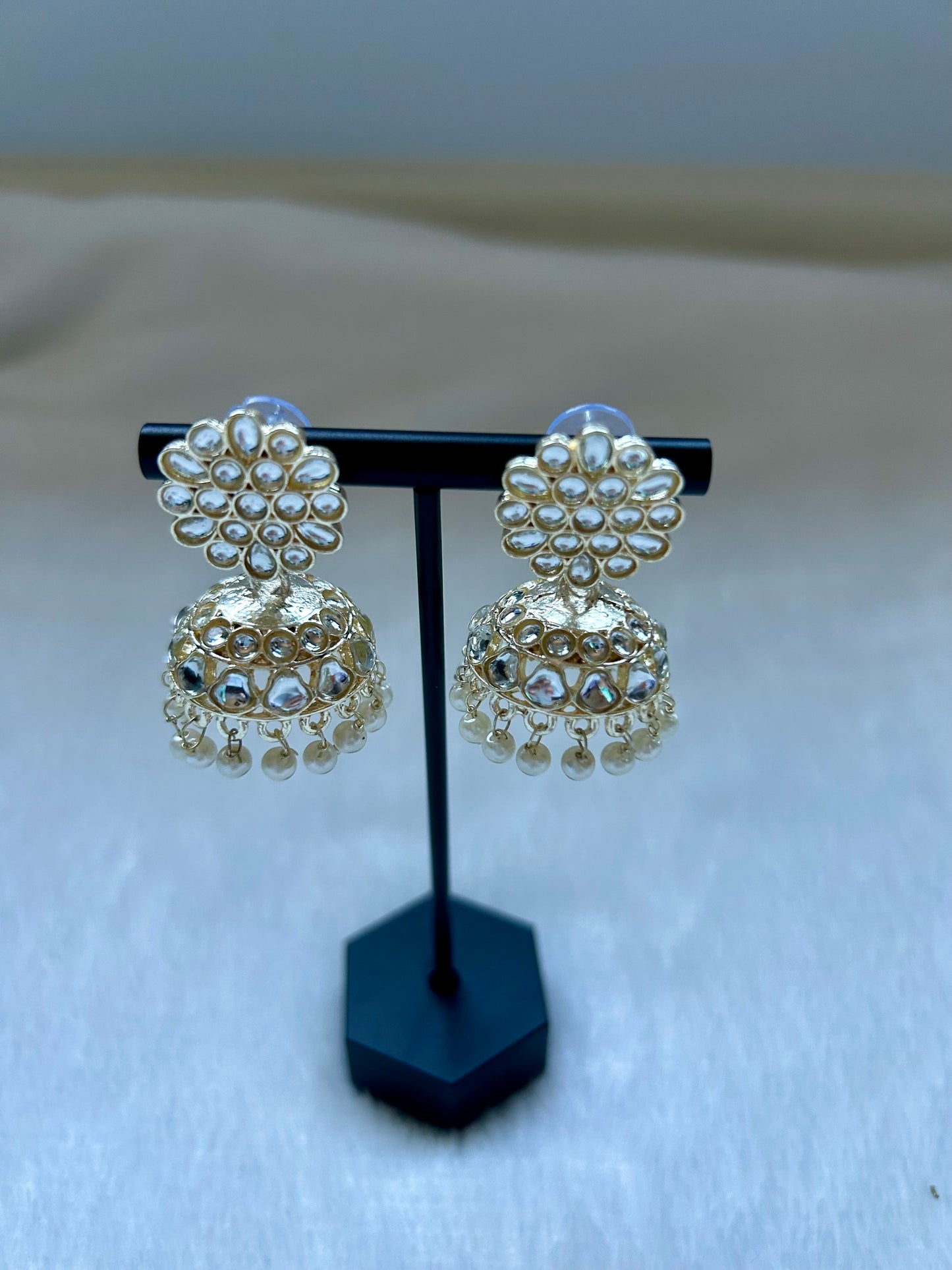 2 in 1 White Kundan Waliyaan Jhumka Earrings