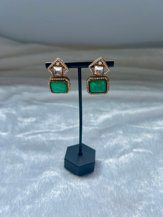 Sea Green Doublet & Moissanite Kundan Earrings