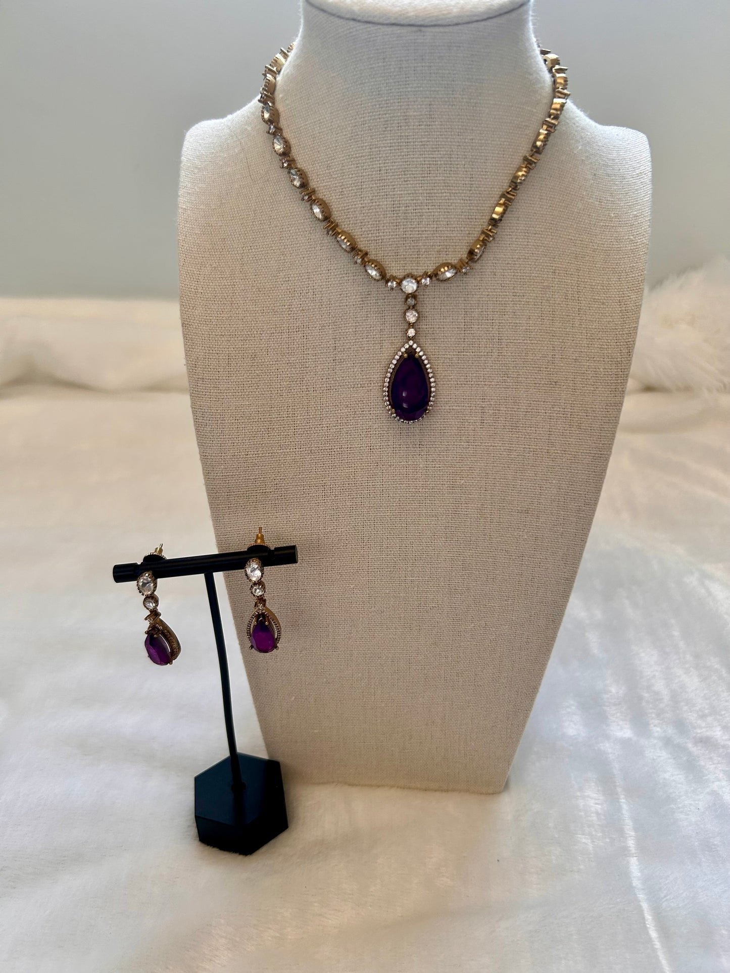 Purple Moissanite Kundan Necklace Set