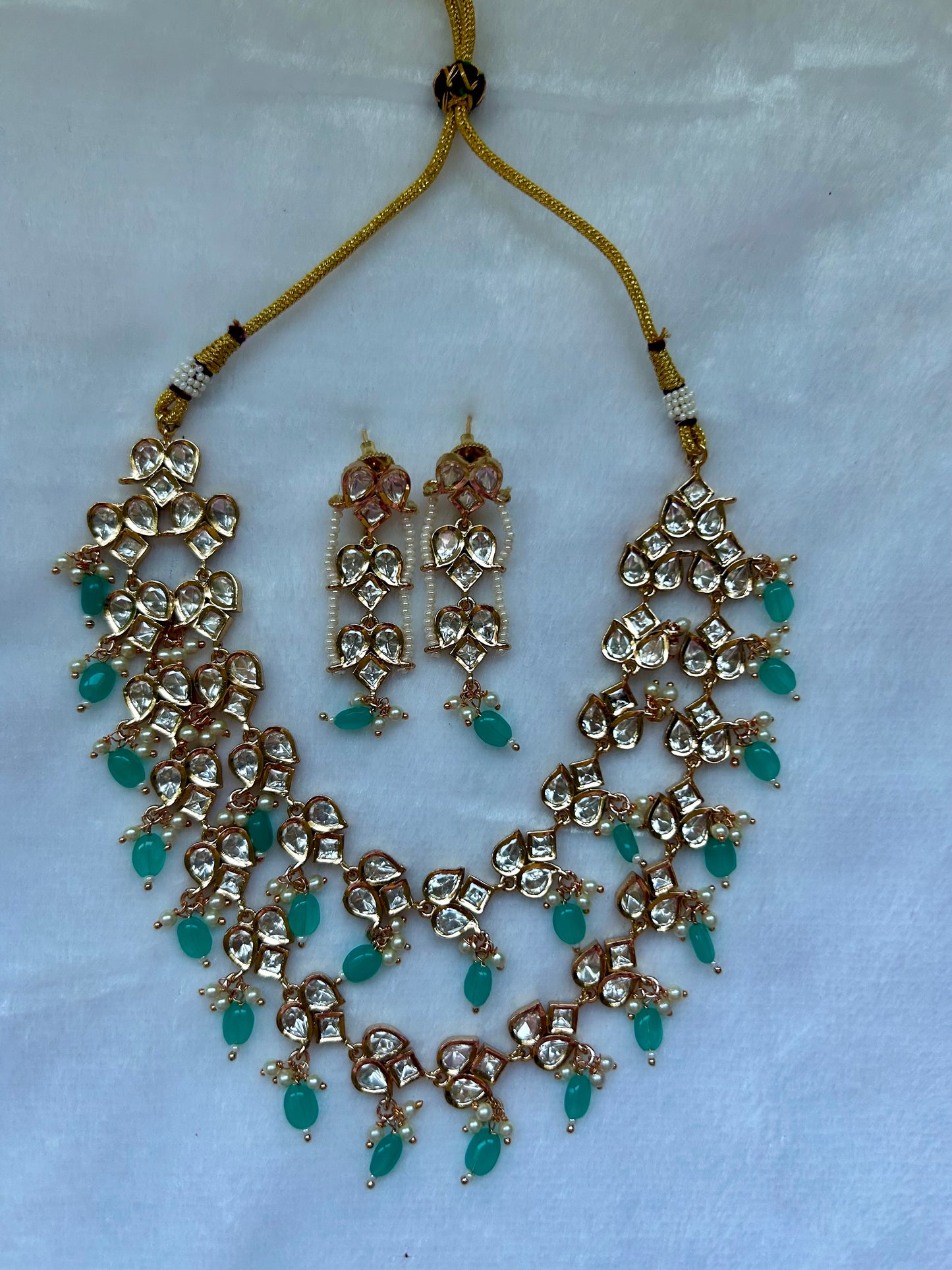 Teal Tyaani Kundan 2 Layered Necklace Set