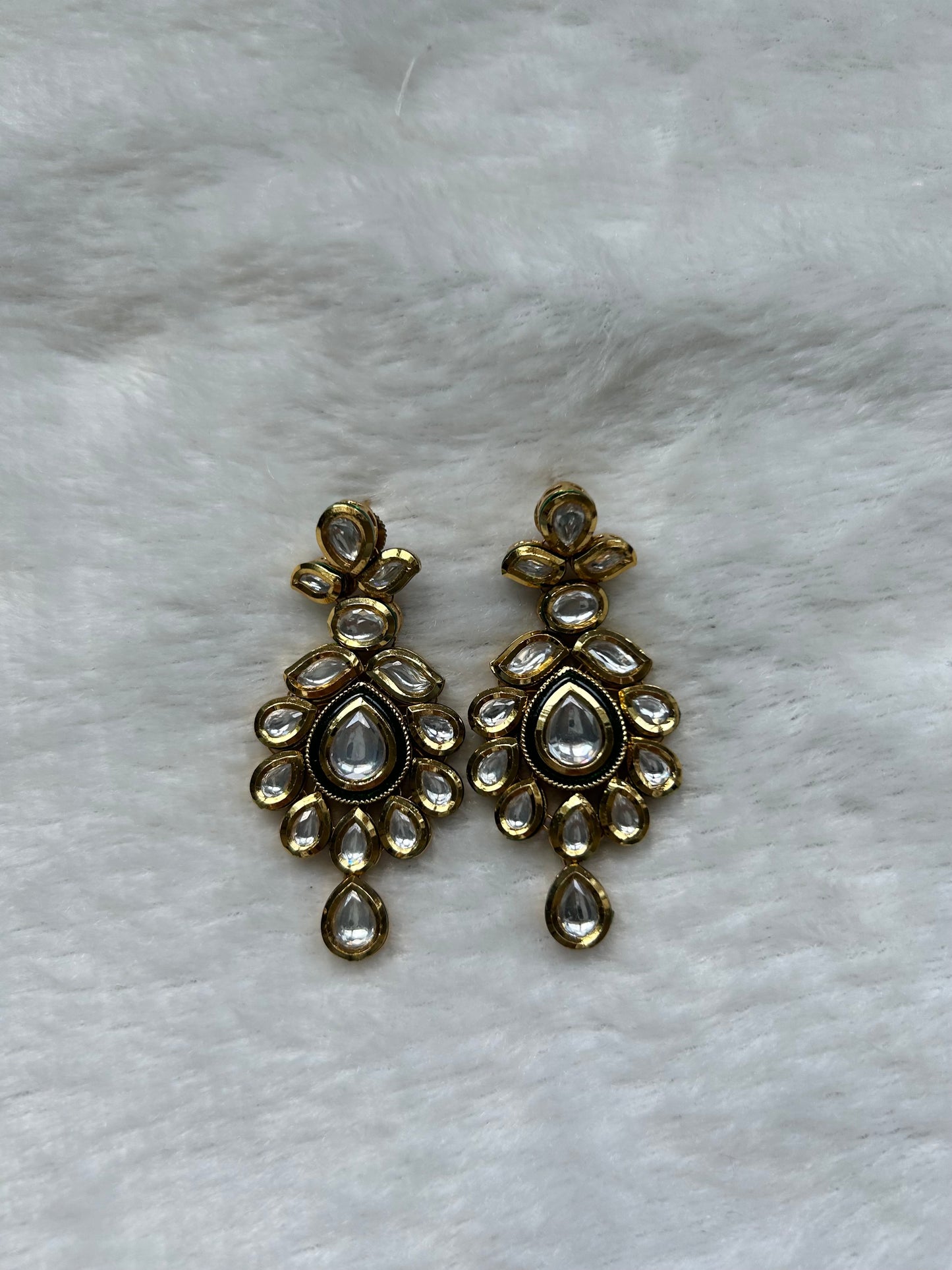 White Kundan Meenakari Earrings