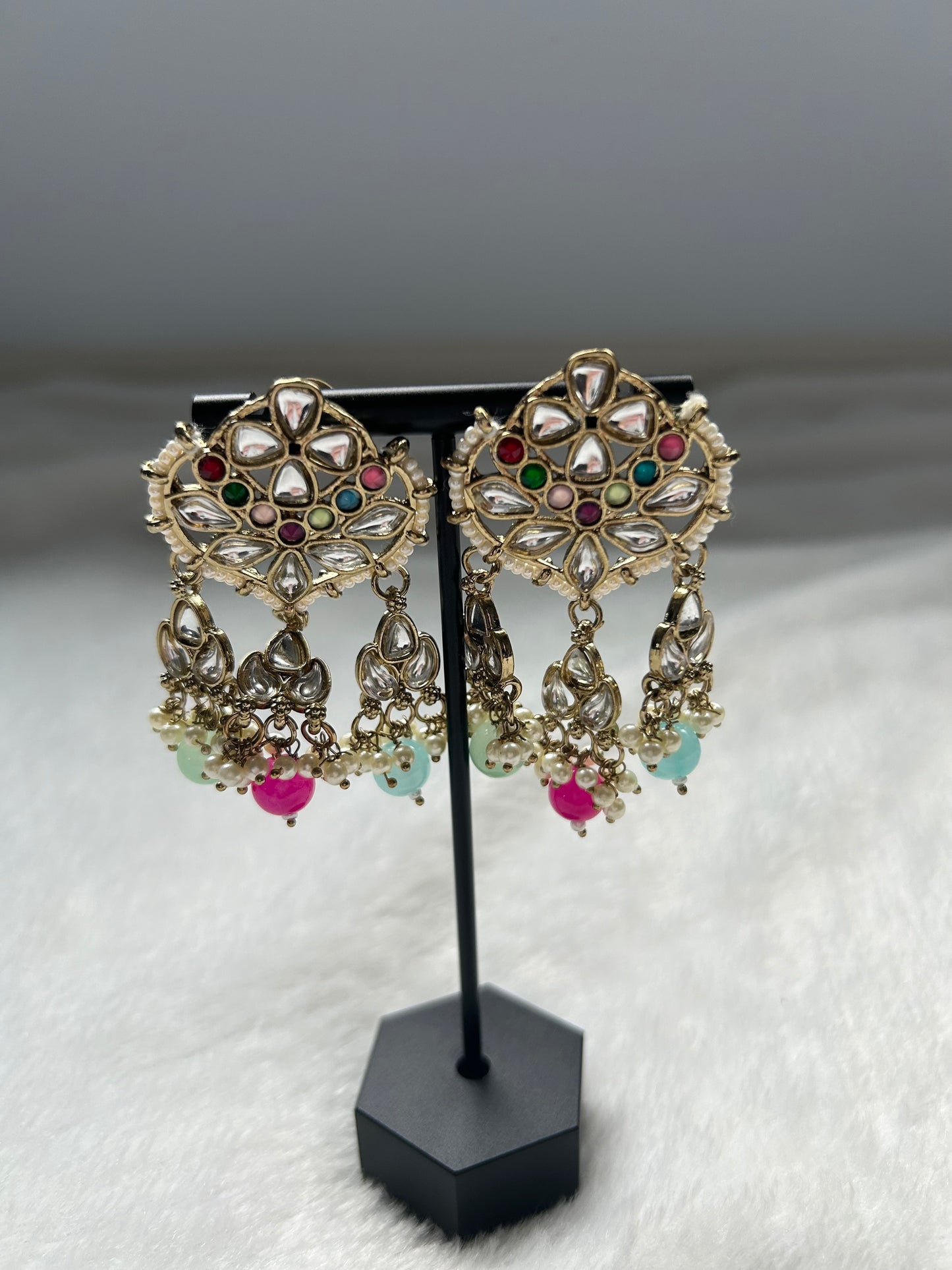 Multi Kundan Stud Earrings