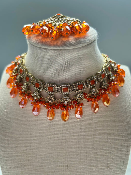 Orange Polki Choker Tikka Set