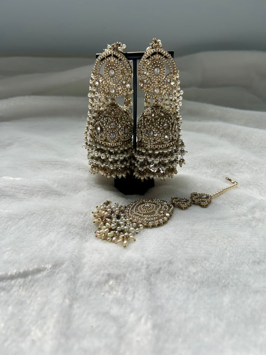 White Polki Sahara Jhumki Tikka Set