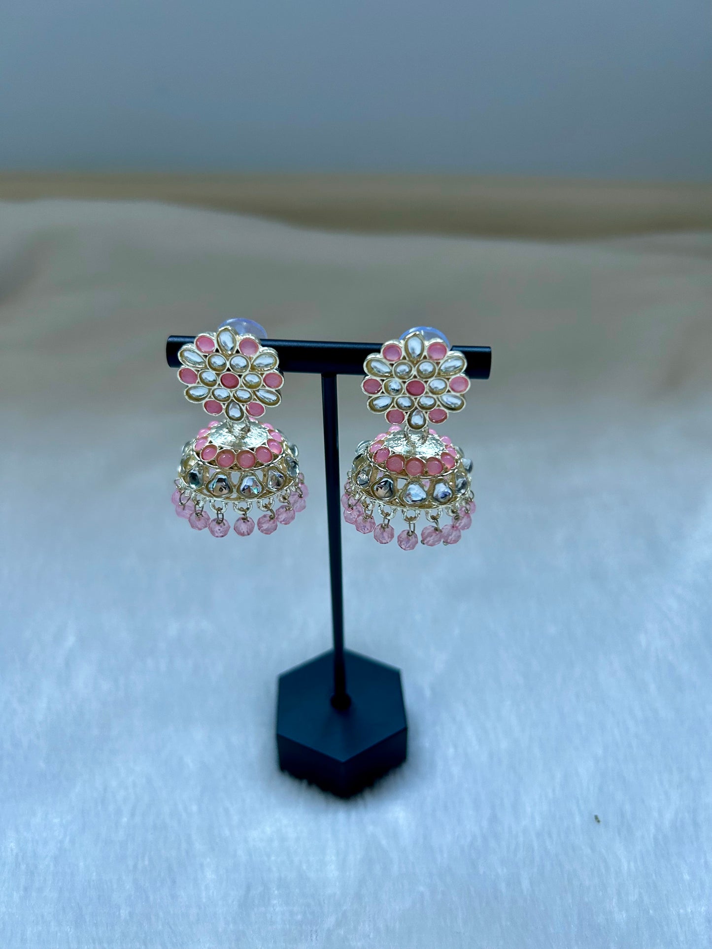 2 in 1 Pink Kundan Waliyaan Jhumka Earrings