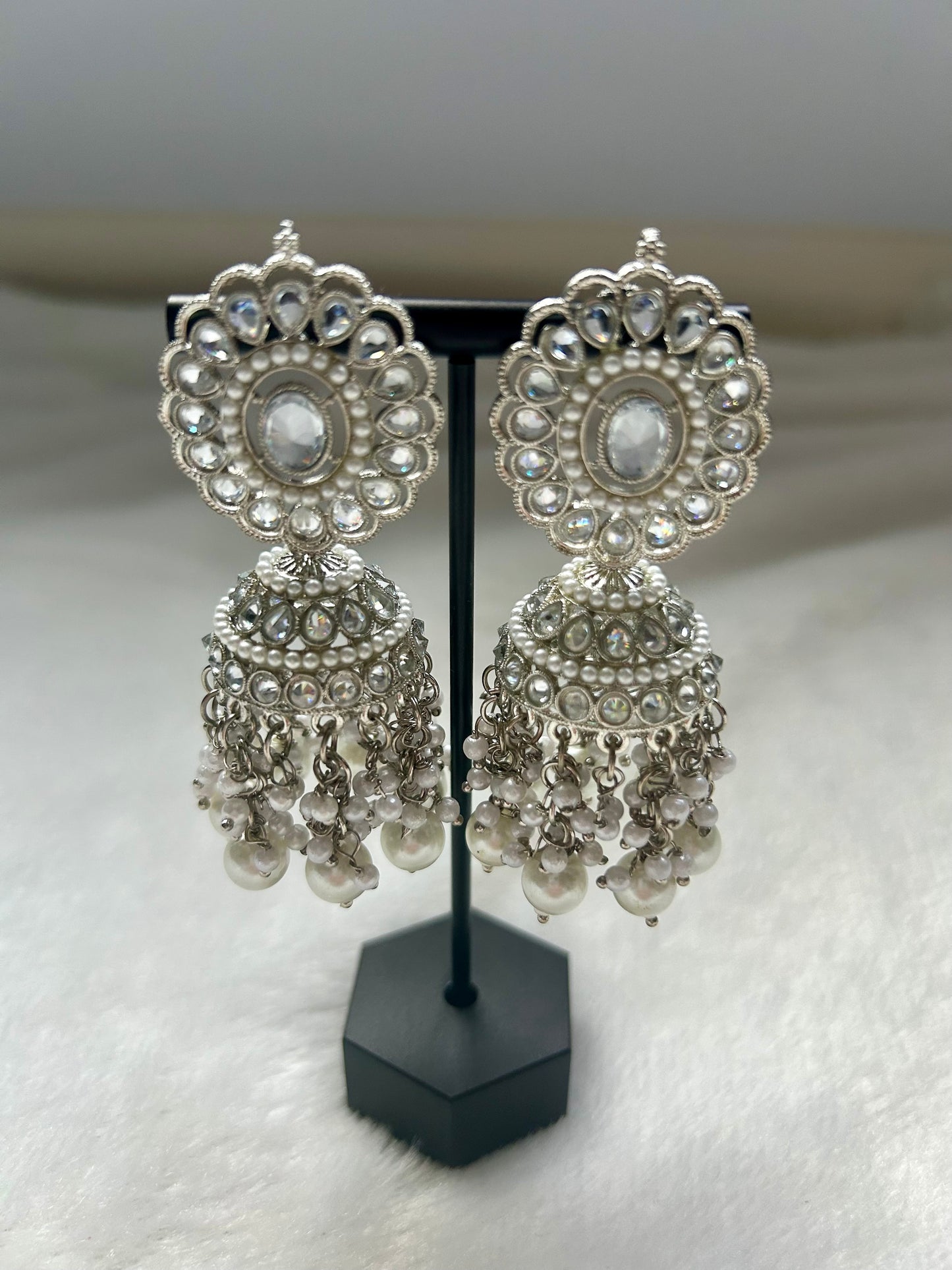 Silver Polki Jhumkis