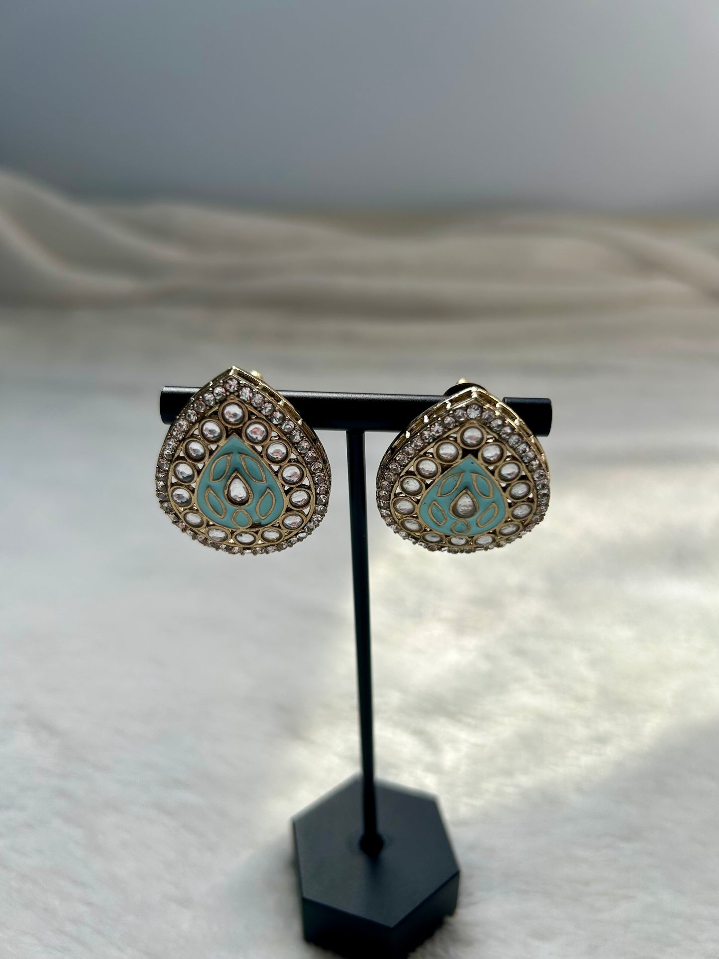 Ferozi Blue Meenakari Kundan Studs