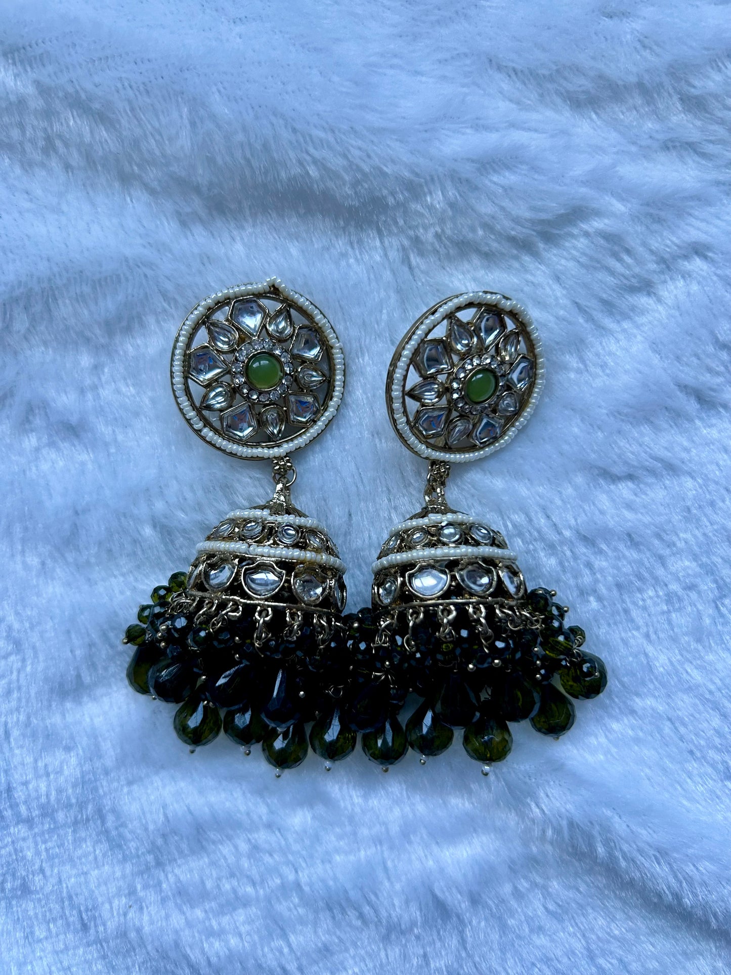 Olive Green Jhumki Earrings