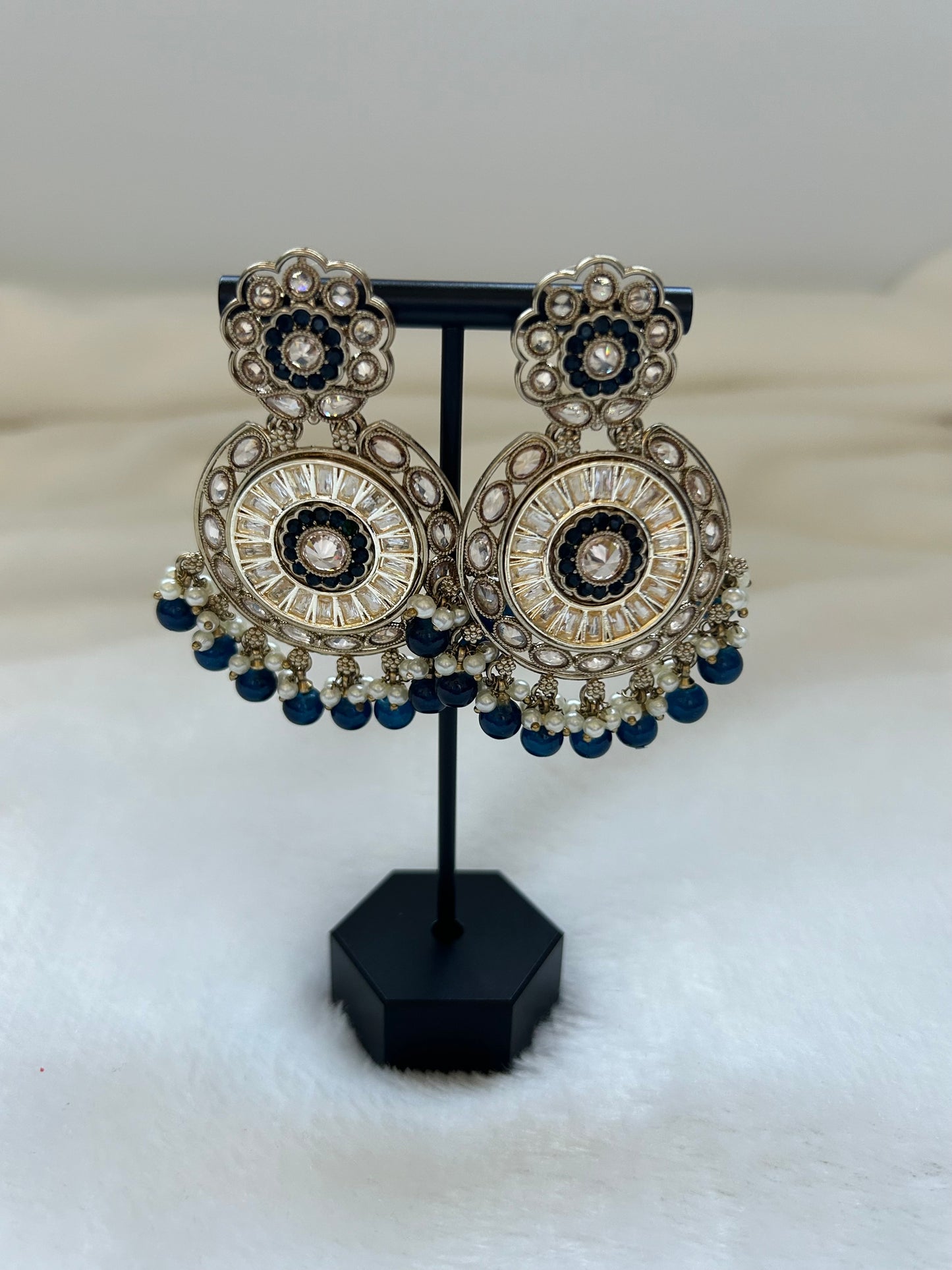 Dark Blue Polki Earrings