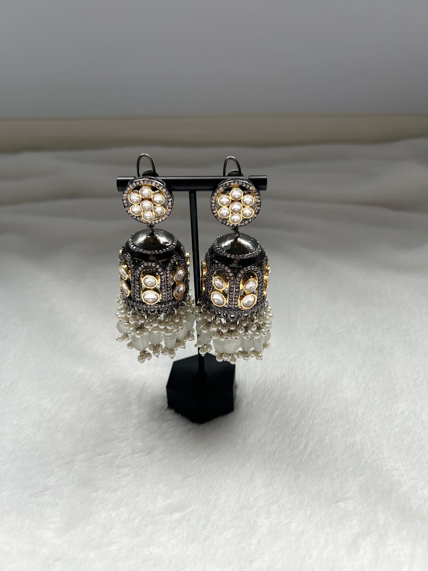 Oversized Light Grey Jhumki Earrings