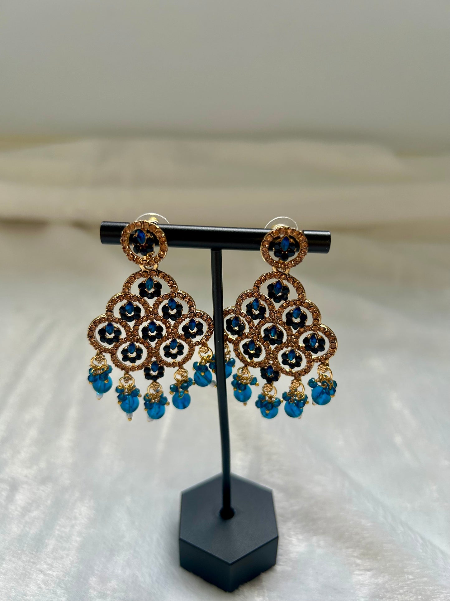 Dark Blue Polki Earrings