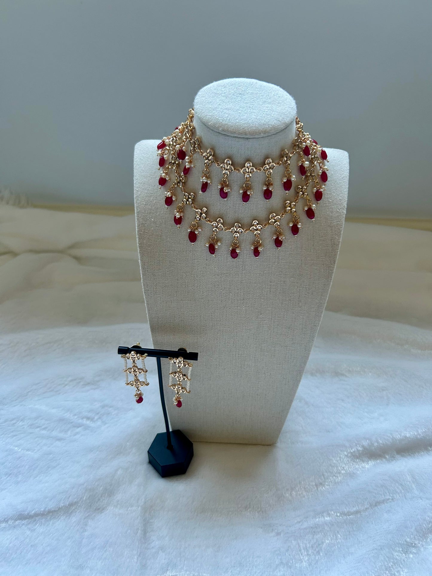 Dark Red Tyaani Kundan Two Layered Set