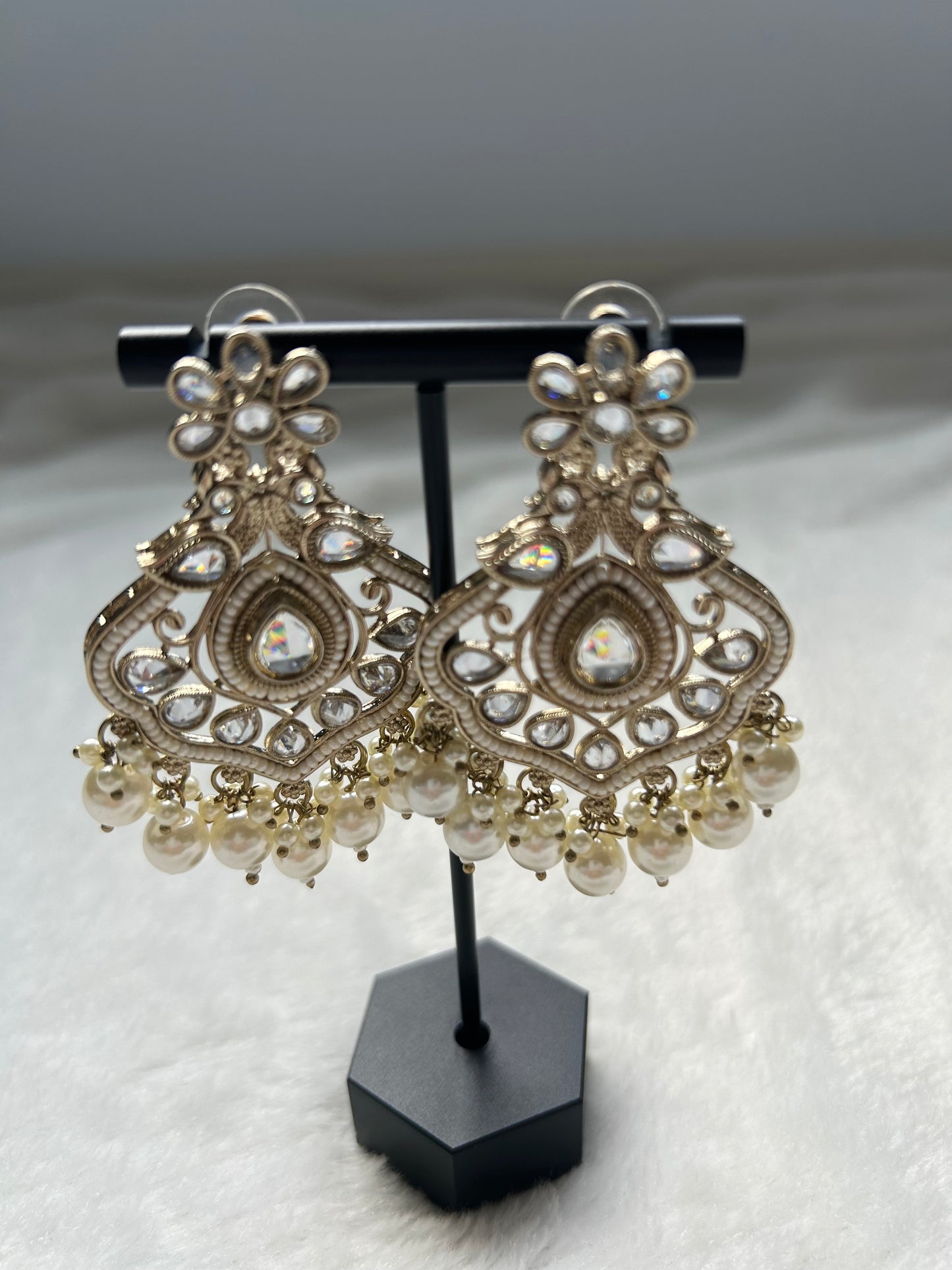 White Kundan Earrings