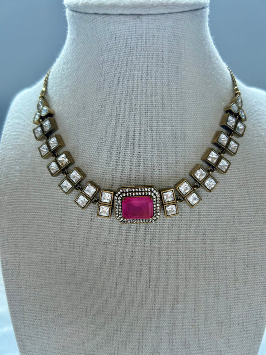 Pink Uncut Kundan & Doublet Choker Set