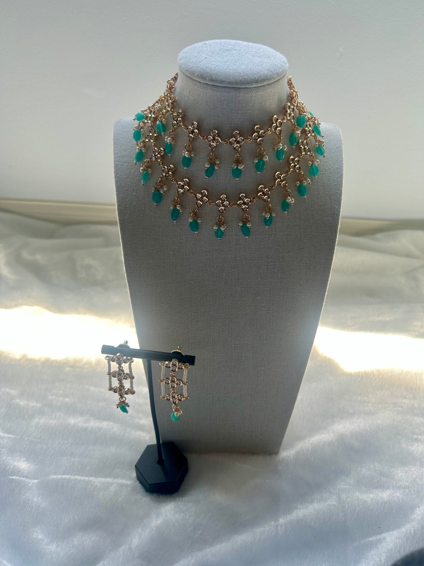Teal Tyaani Kundan Two Layered Set