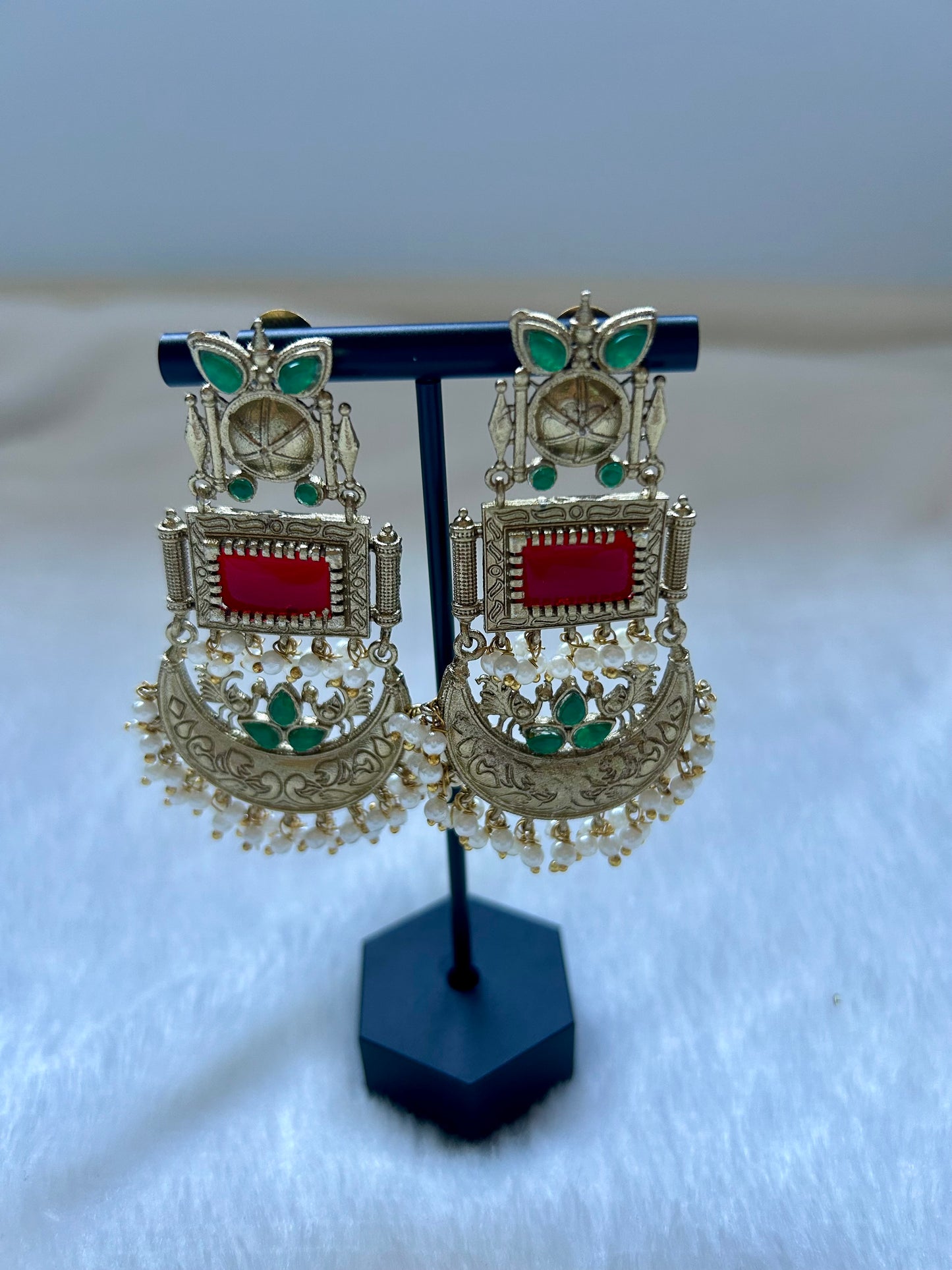 Dual Toned Ruby & Bottle Green Earrings