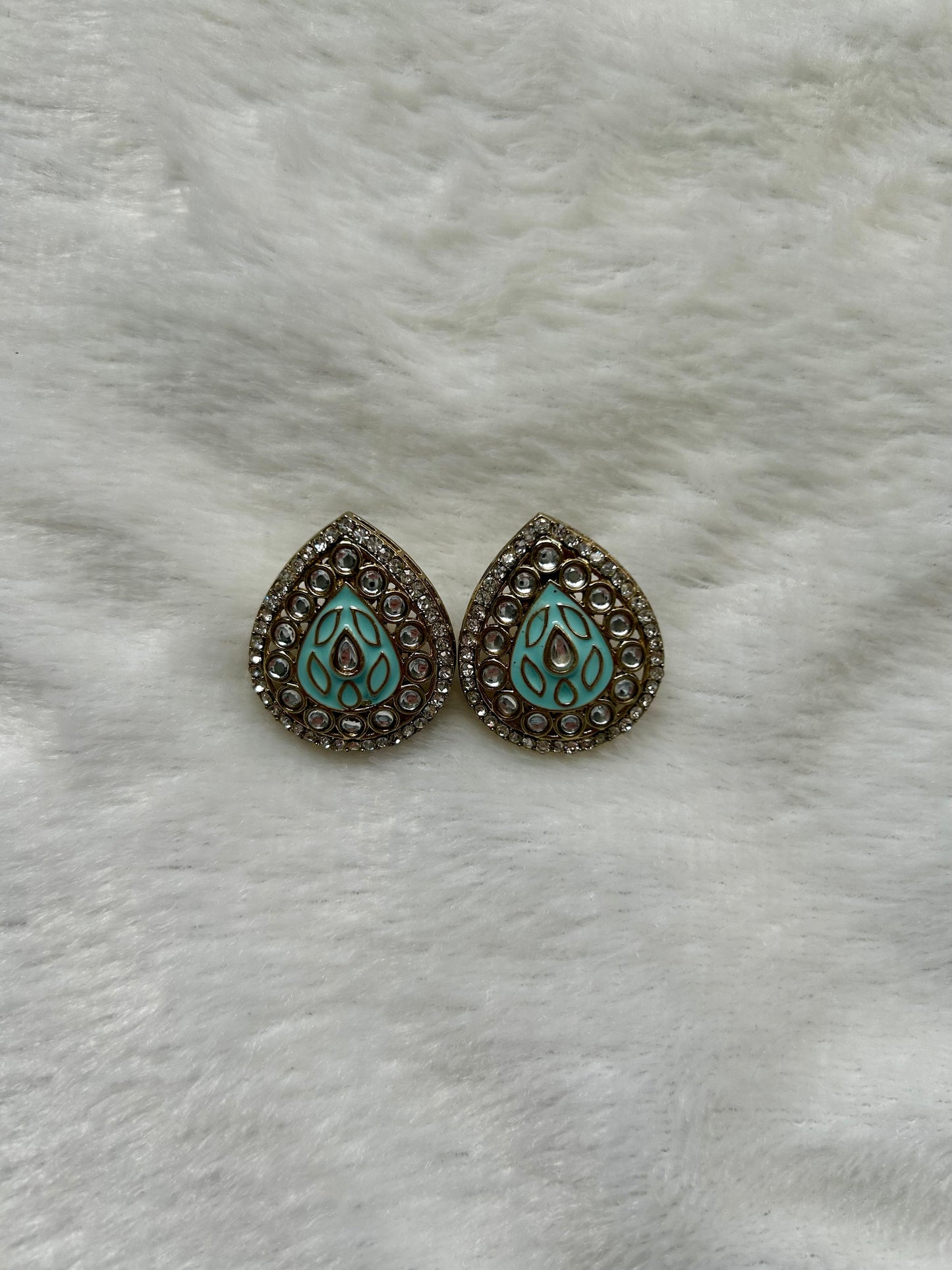 Ferozi Blue Meenakari Kundan Studs