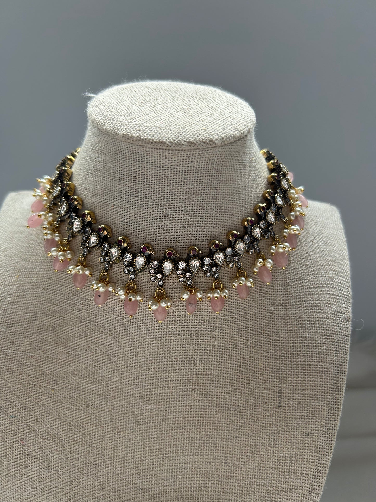 Pink Moissanite Kundan Choker Set