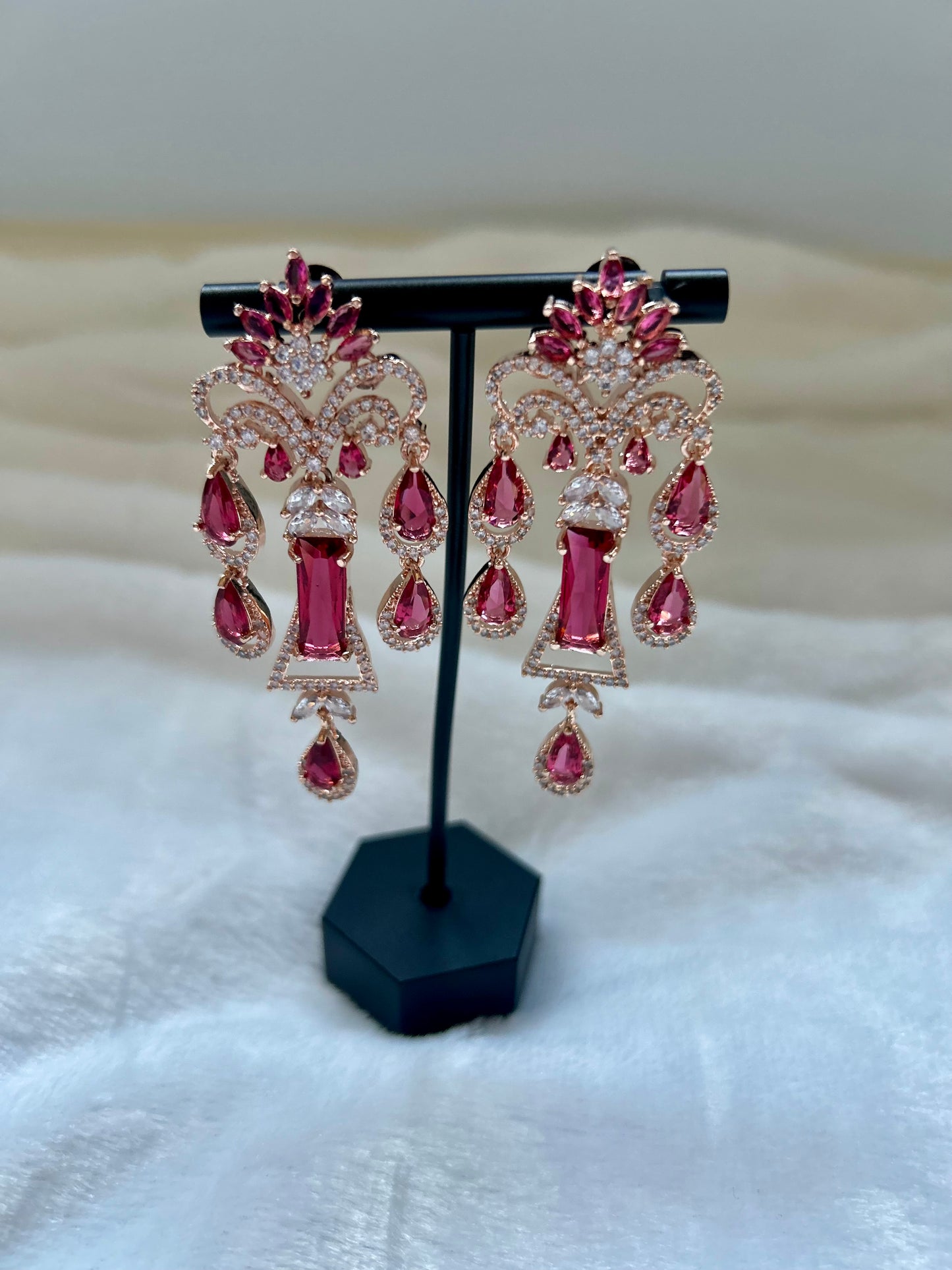 Red & Rose Gold Chandlier Earrings