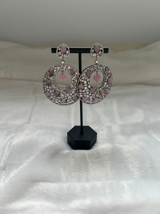 AD Pink Chandbali Earrings