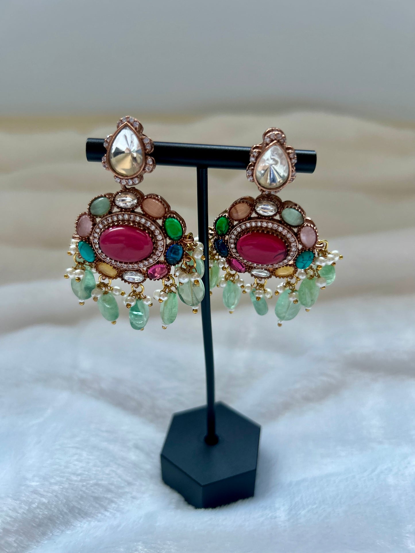 Multi Moissanite Kundan Earrings