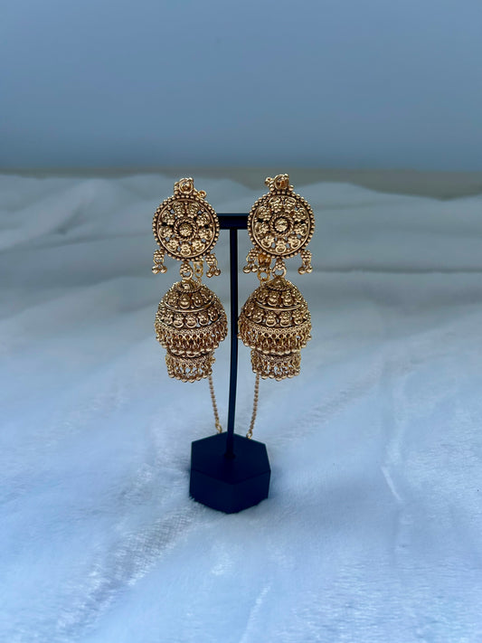Gold 3 Jhumki Sahara Earrings
