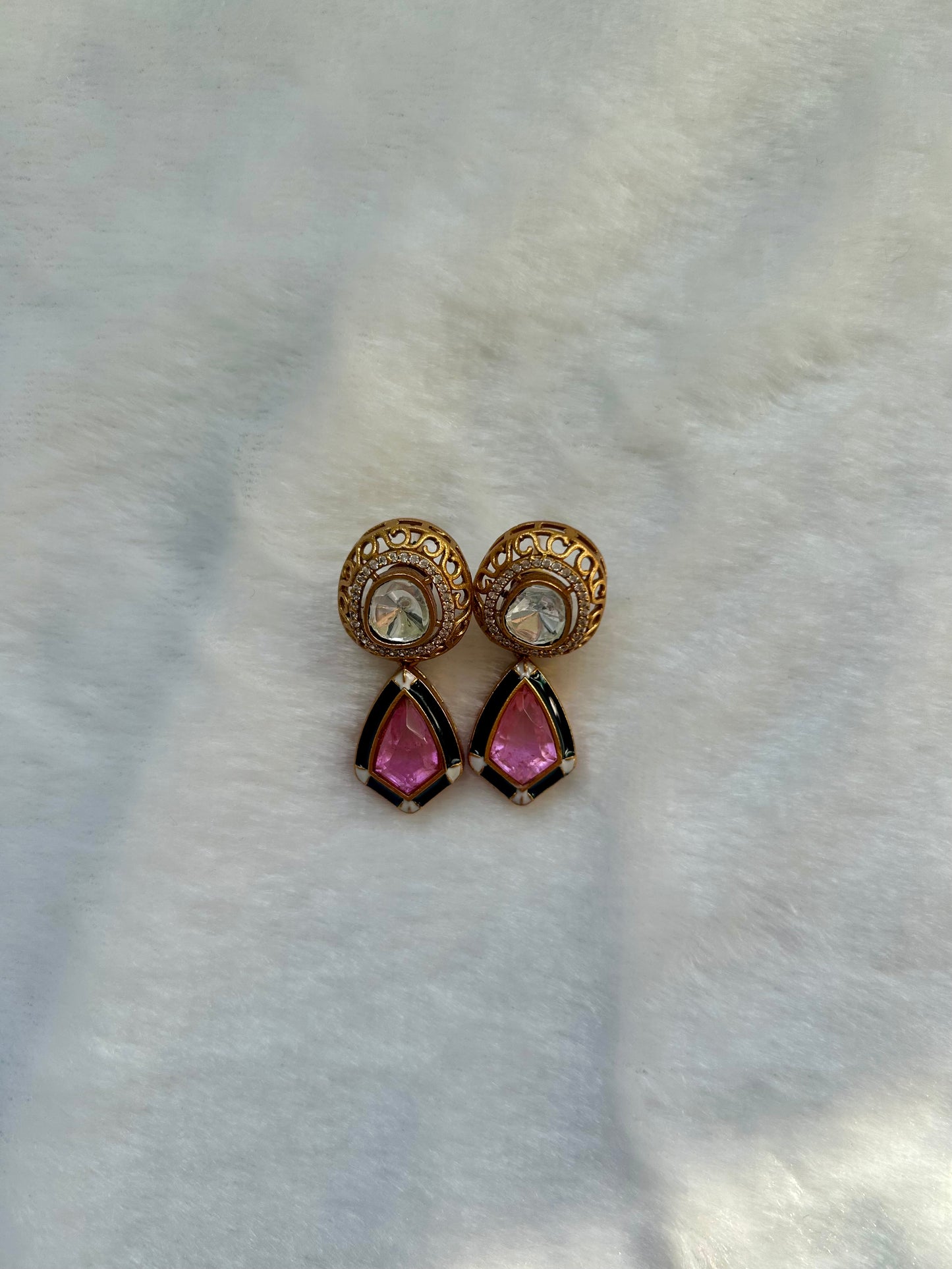 Pink Moissanite Kundan & Doublet Earrings