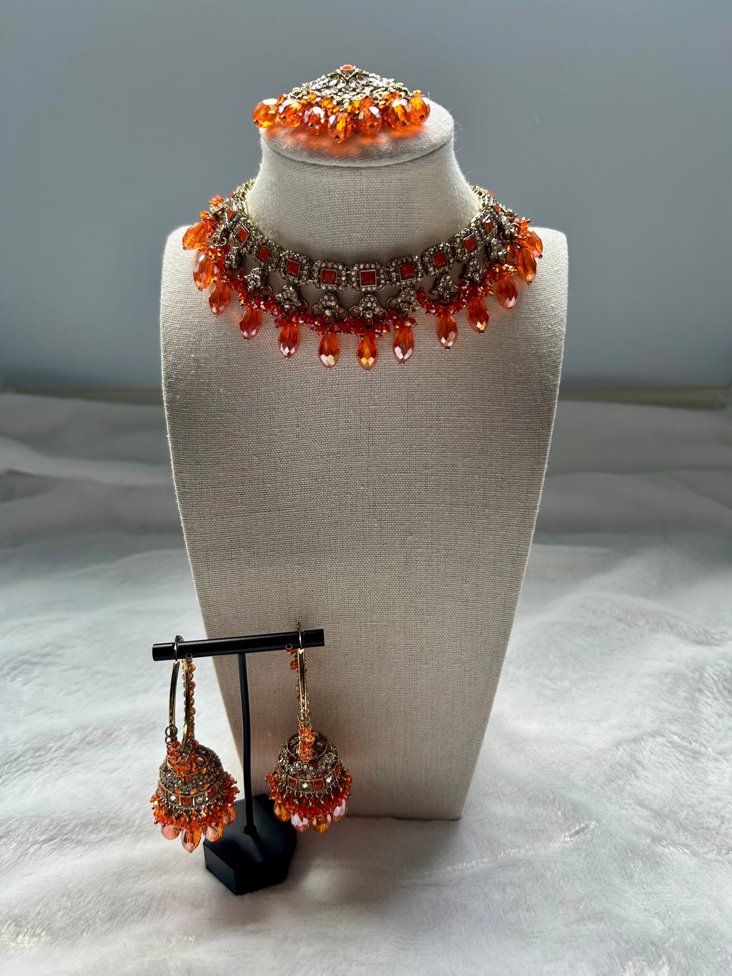 Orange Polki Choker Tikka Set