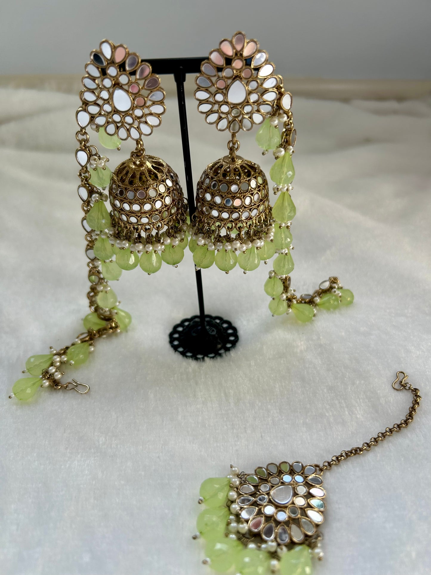 Light Green Mirror Work Sahara Tikka Set