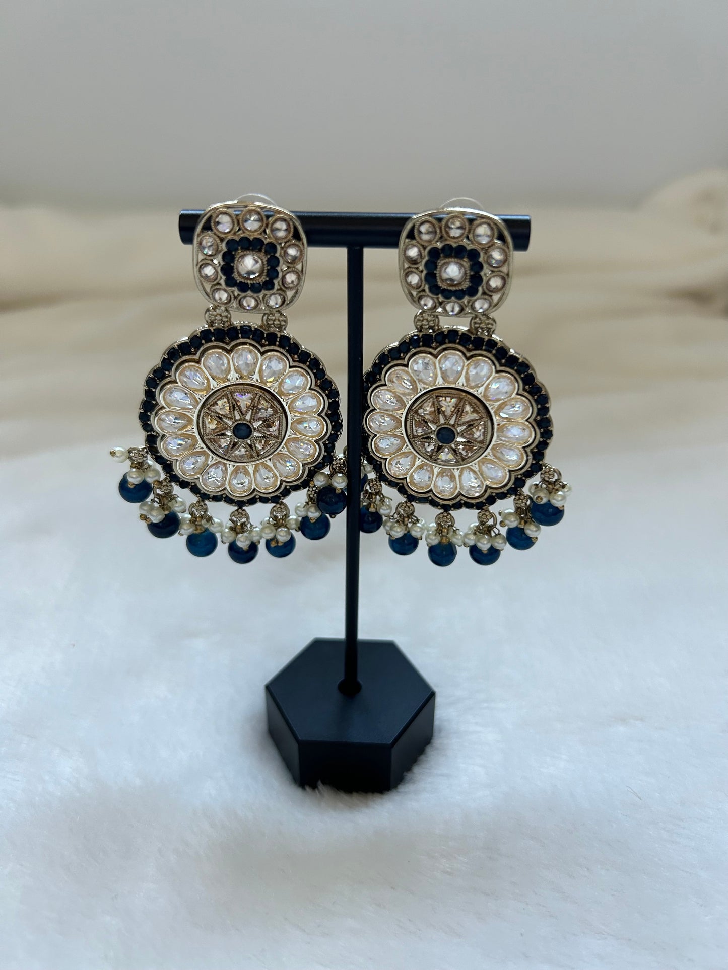 Dark Blue Polki Earrings