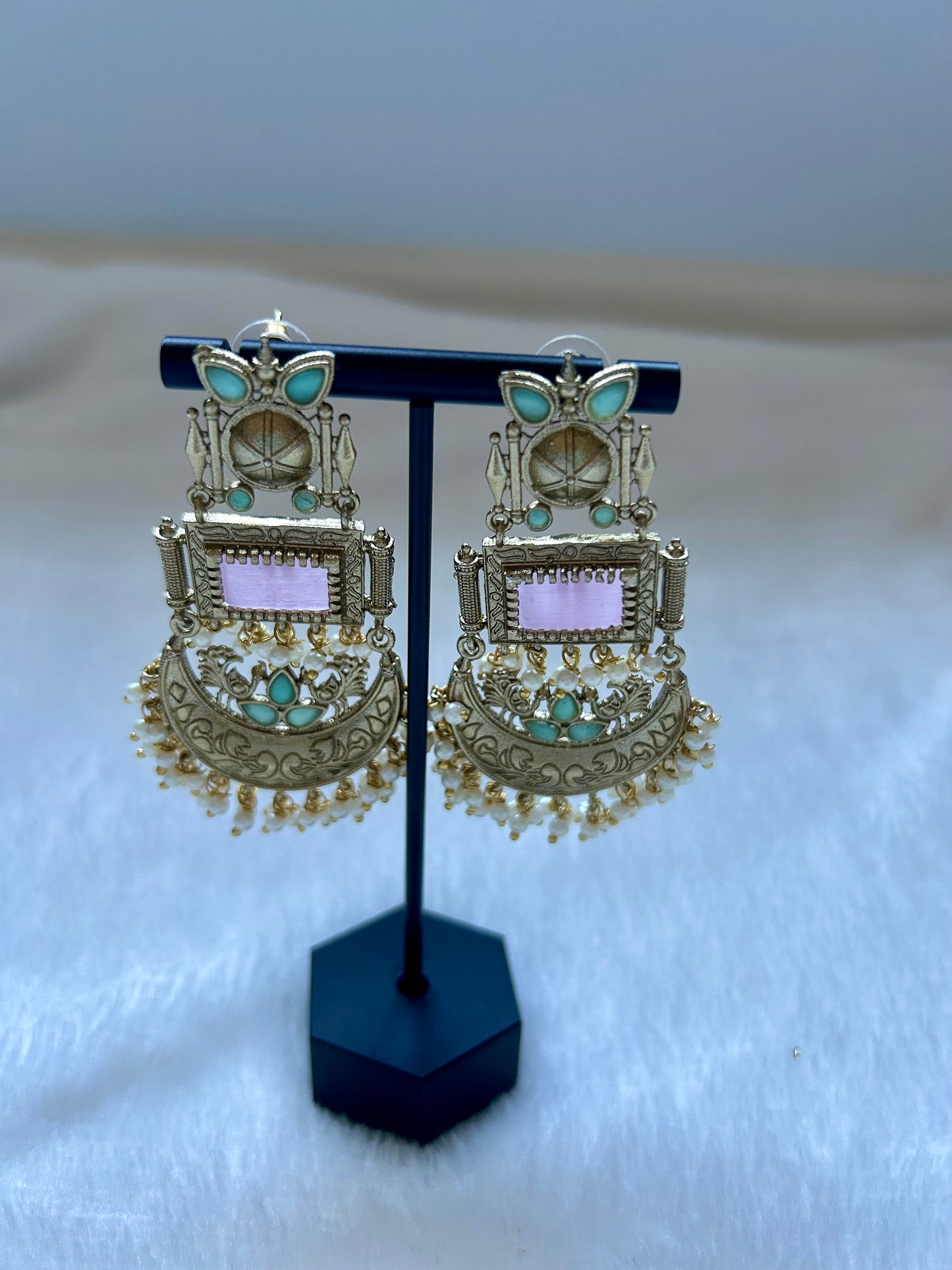 Dual Toned Mint & Pink Earrings