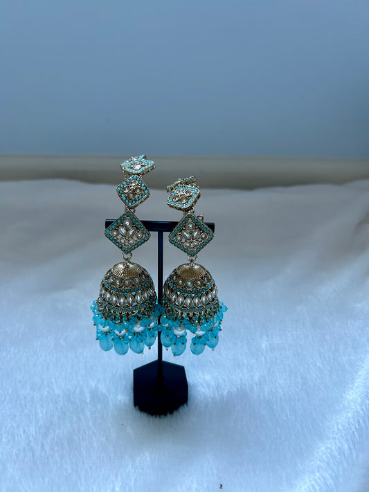 Pakistani Inspired Blue Sahara Kundan Earrings