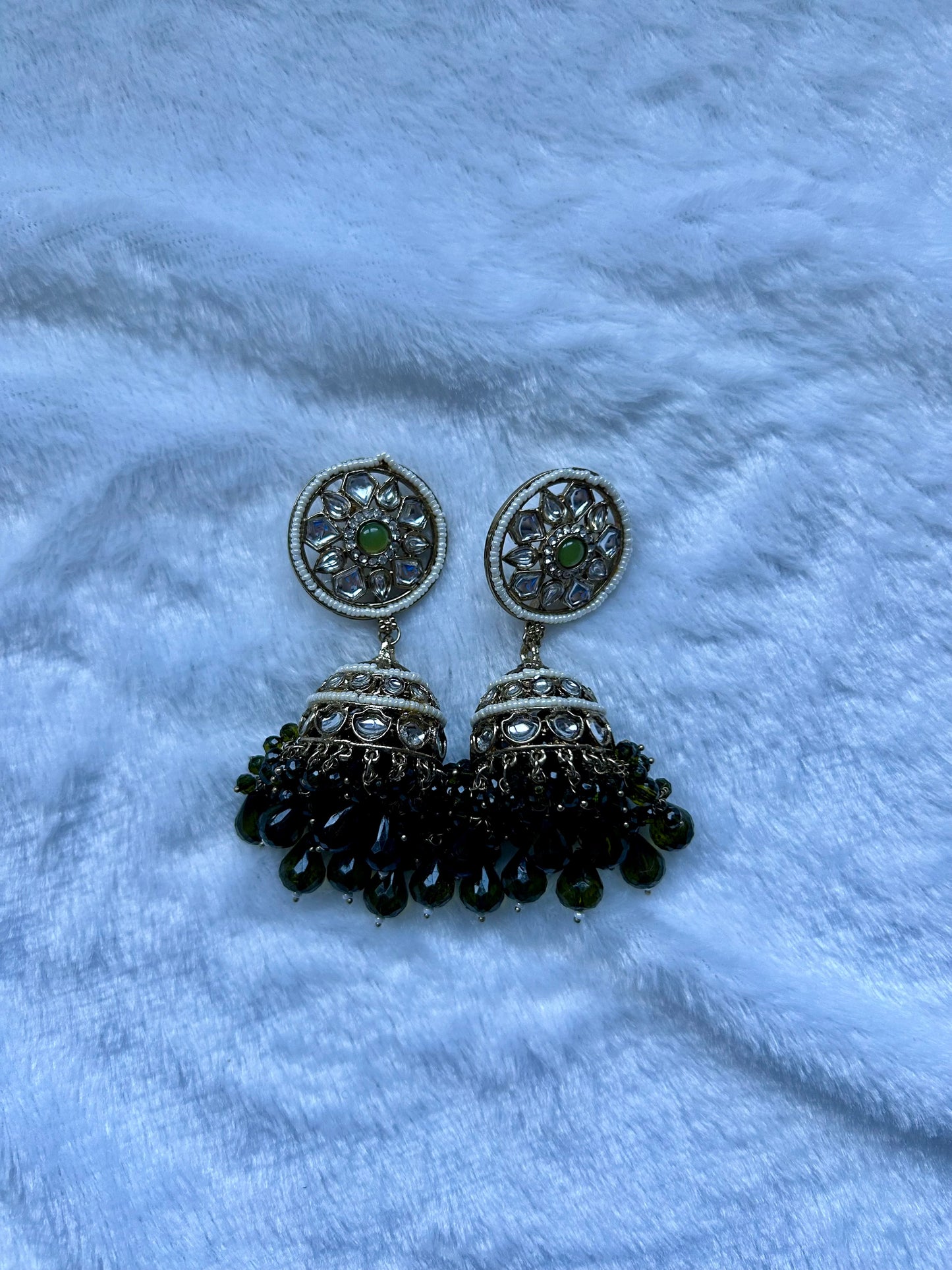 Olive Green Jhumki Earrings