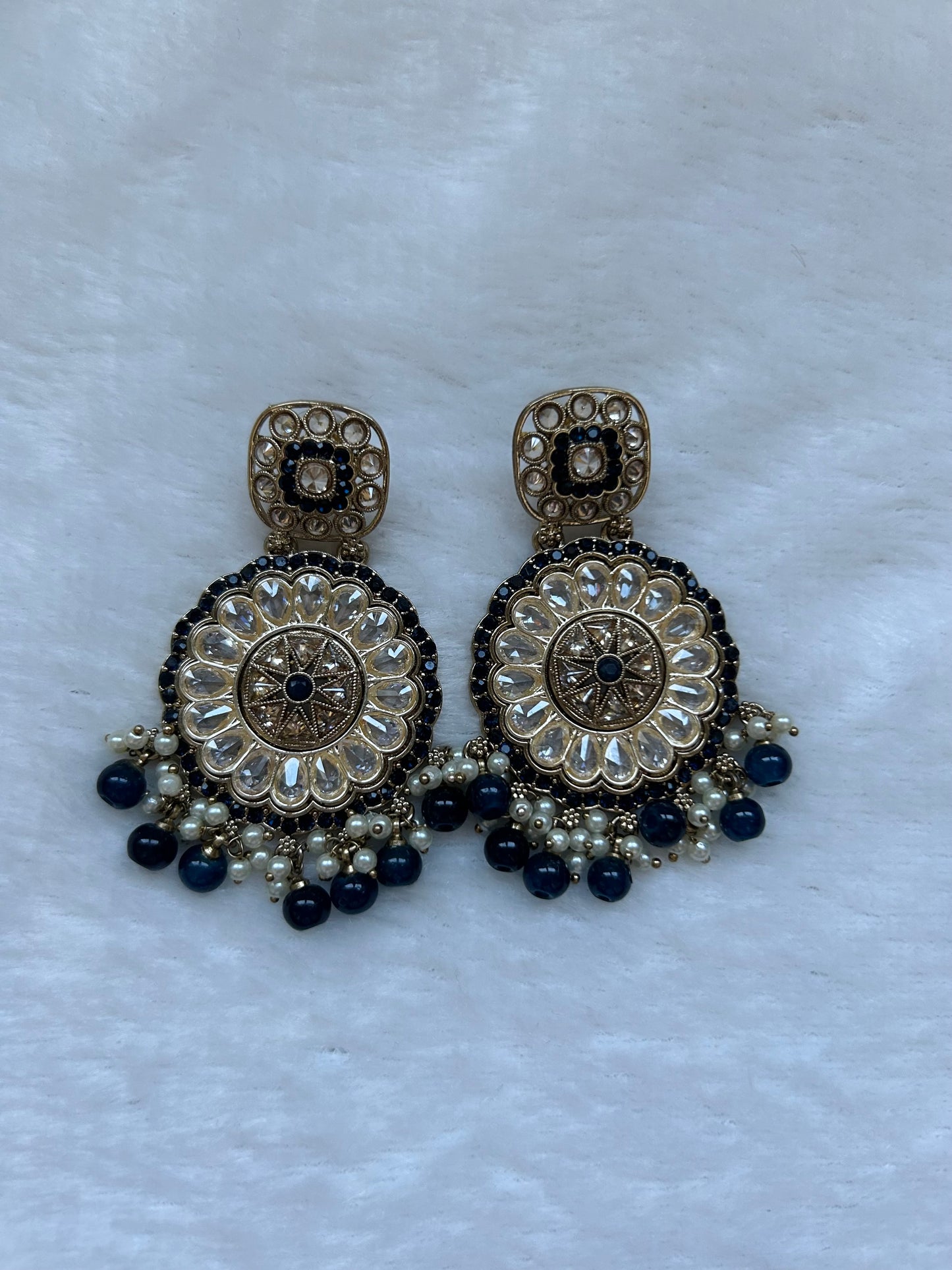 Dark Blue Polki Earrings